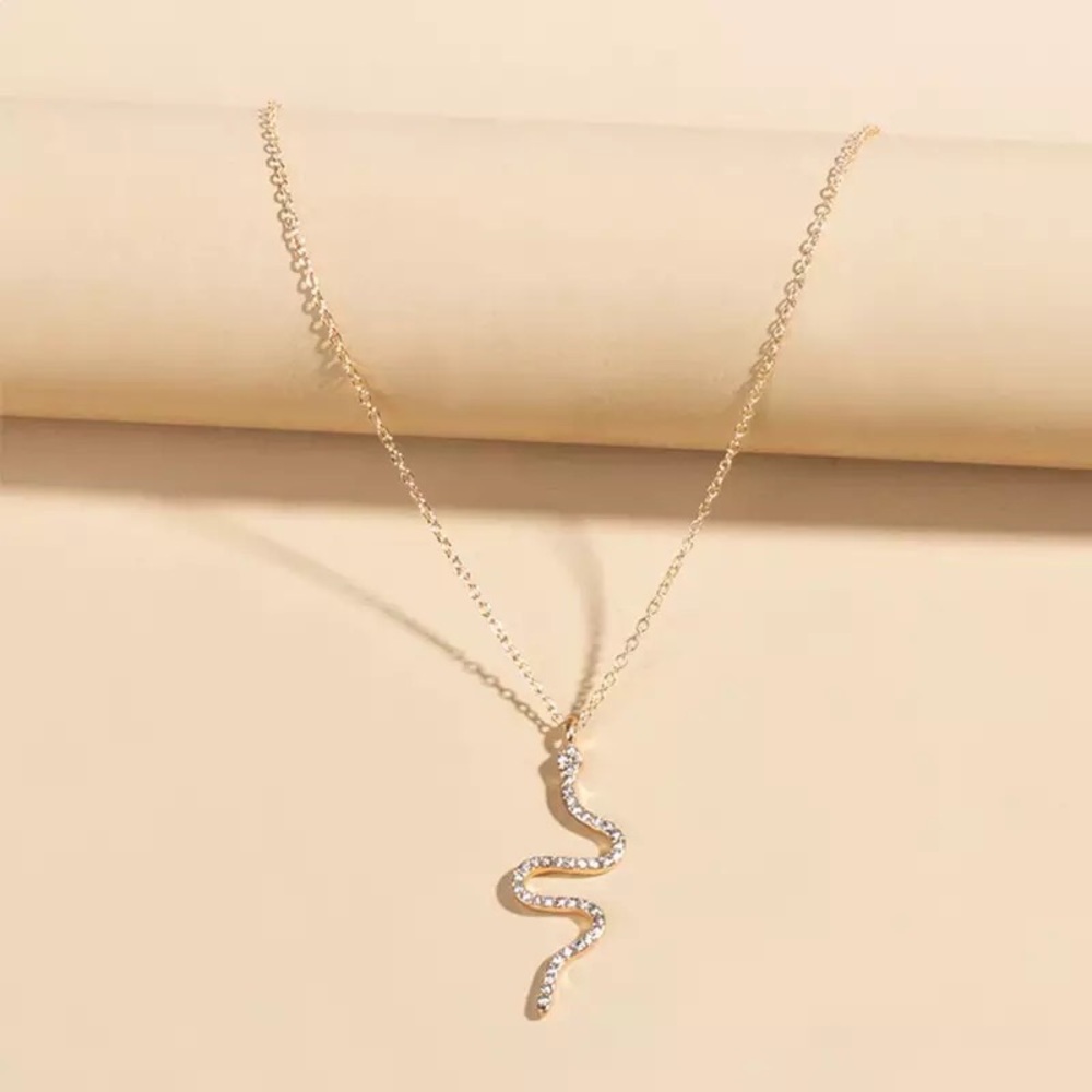 "Double Dare" Diamond Snake Gold Dainty Jeweled Statement Casual Trendy Necklace - Picture 2 of 6